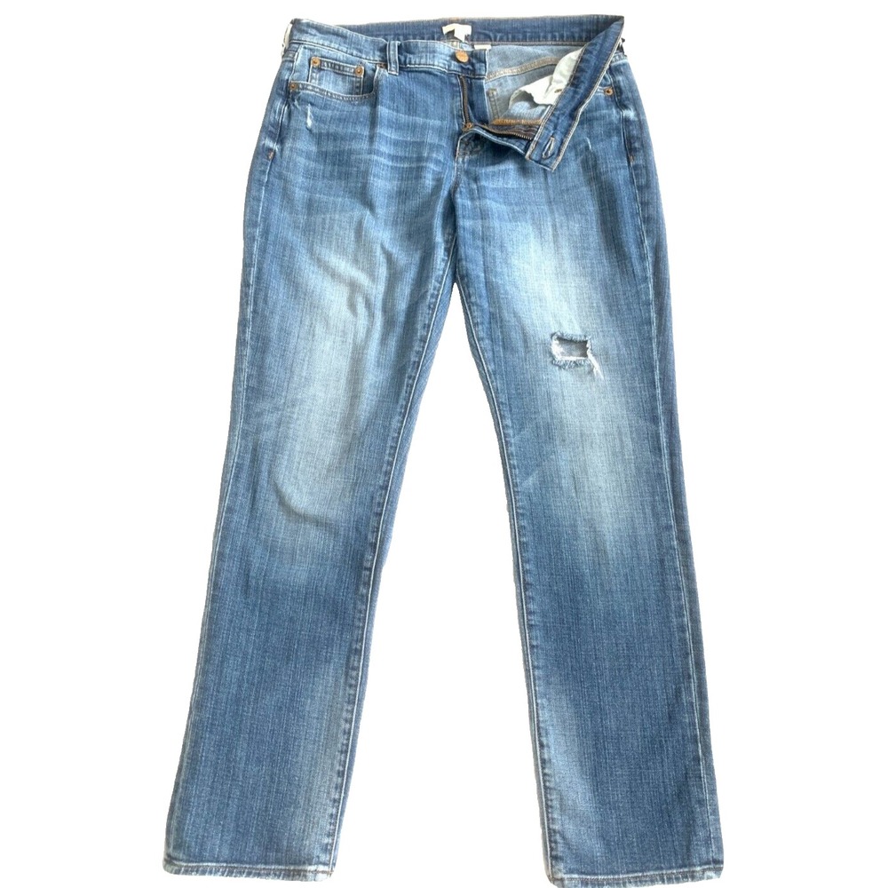J Crew Denim Jean Mid Rise Tapered Stretch Five Pocket Distress Blue Size 29 8